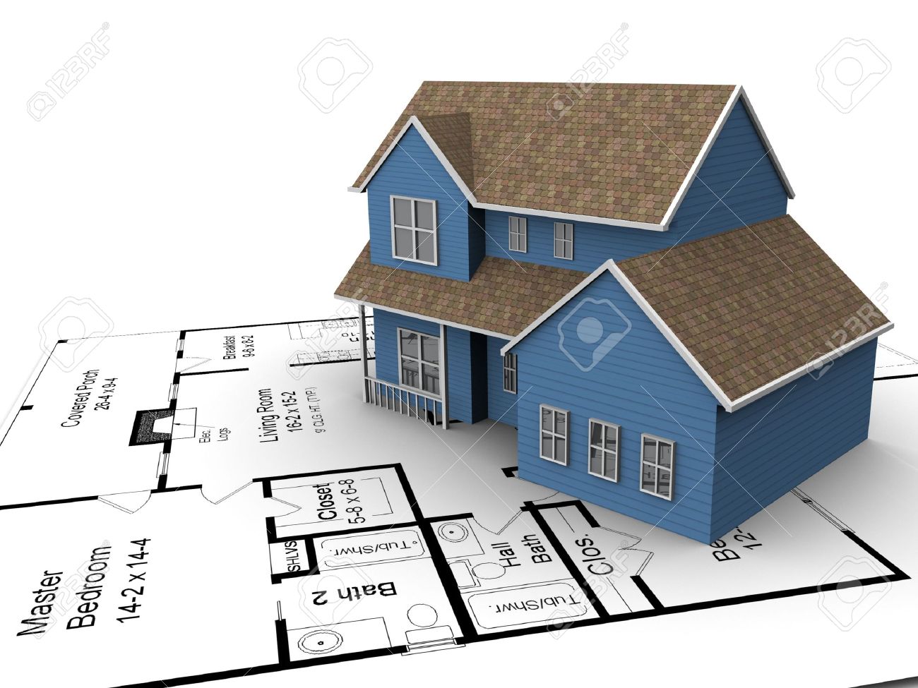 3720226 New build house on a set of building plans Stock Photo construction Space Property